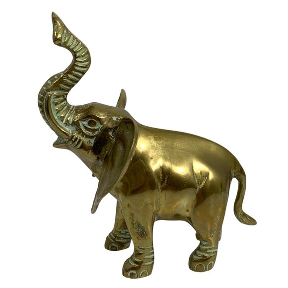Solid Brass Elephant Figurine Lucky Trunk Up By Leonard Silver Mfg Co. Korea - Picture 2 of 9